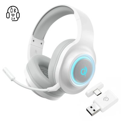 7. QCY Heroad V200 Tri-Mode Gaming Headphones with 7.1 Sound, 240h Battery, and Detachable Microphone - White