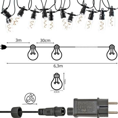 11. PARTY LIGHT OUTDOOR GARLAND 12 SPIRAL 12LED BULBS 6.3M 230V