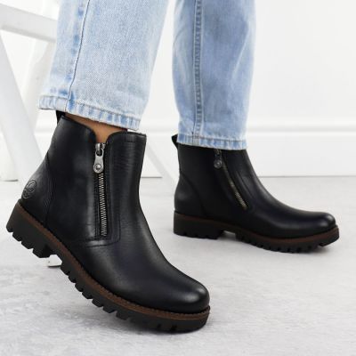 6. Black Leather Women’s Worker Boots Rieker 78556-00