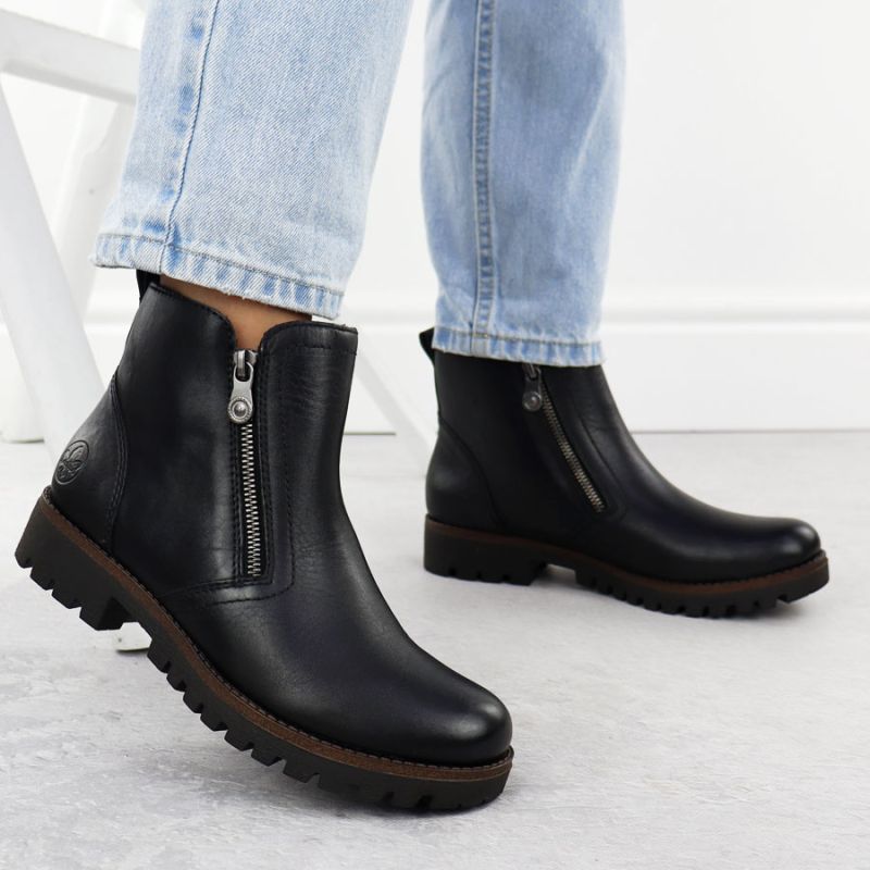 6. Black Leather Women’s Worker Boots Rieker 78556-00