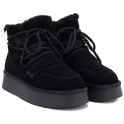 3. Women's leather ankle boots on the platform, suede, black, Big Star UU274314