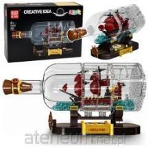 Construction Blocks Ship in a Bottle – Decorative Brown Sailing Ship, 885 Pieces
