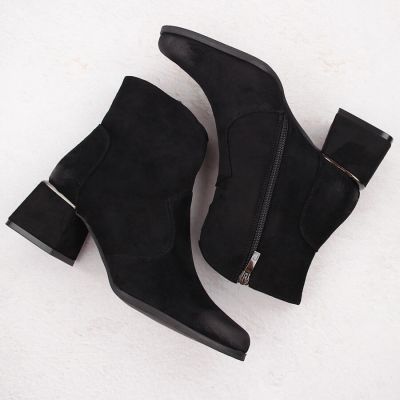 3. Women's suede high-heeled ankle boots, black, Potocki 12422