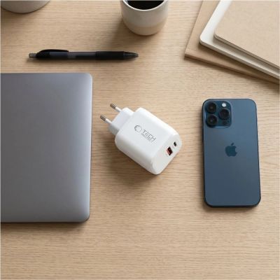 6. Tech-Protect NCA65W-GAN 2-Port PD 65W / QC3.0 2-Port Wall Charger - White