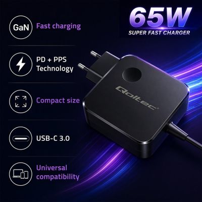 2. QOLTEC GAN 65W AC CHARGER | USB-C PD PPS | 5-21V | 3-3.25A
