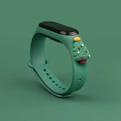 2. Strap Xmas for Xiaomi Mi Band 3 / 4 Christmas Silicone Strap Bracelet with Christmas Tree - Dark Green