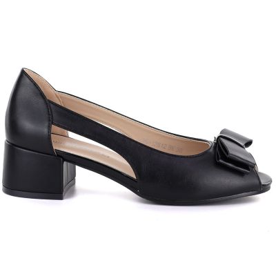 2. Open toe block heel pumps with bow, black, Potocki 12812