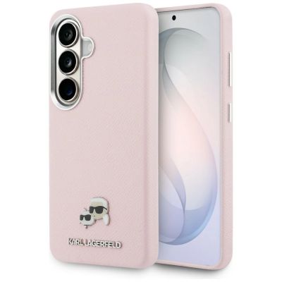Karl Lagerfeld Saffiano KC Metal Logo MagSafe Case for Samsung Galaxy S26 - Pink