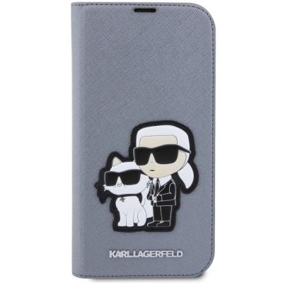 3. Karl Lagerfeld KLBKP14XSANKCPG iPhone 14 Pro Max 6.7" bookcase silver/silver Saffiano Karl & Choupette