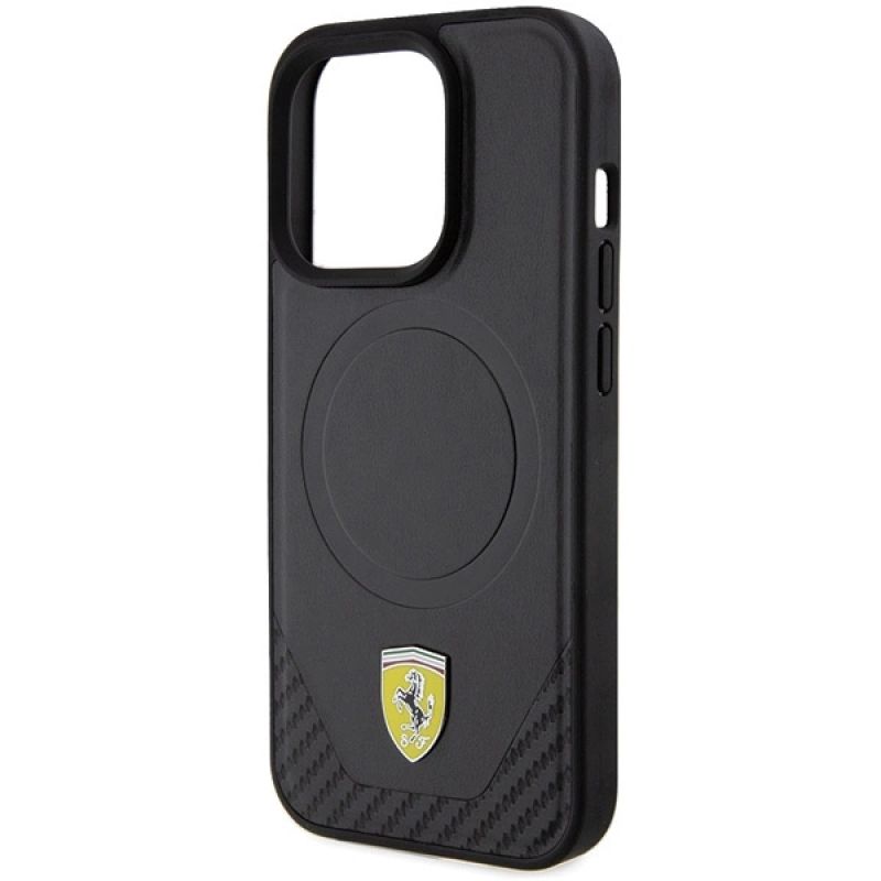 6. Ferrari Carbon Metal Logo MagSafe case for iPhone 15 Pro - black