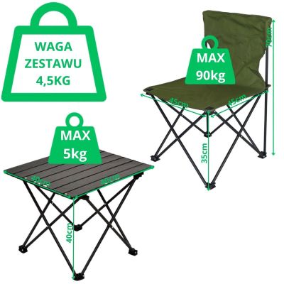 32. FOLDABLE TOURIST SET 3IN1 TABLE AND 2 CHAIRS GREEN ENERO CAMP
