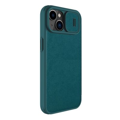 3. Nillkin Qin Leather Pro Case iPhone 14 Plus Camera Cover Holster Cover Flip Case Green