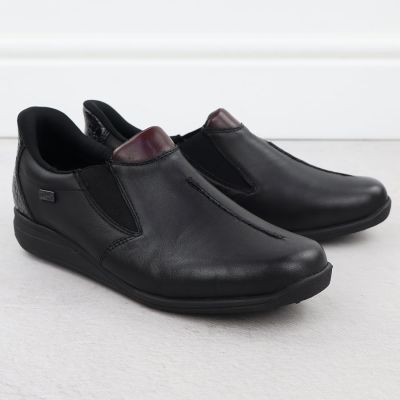 3. Women’s black leather wedge shoes Rieker 47253-00