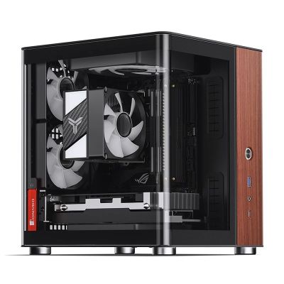 7. Jonsbo TK-0 PC Case, Mini-Tower, Mini-ITX, Tempered Glass, Wood - black