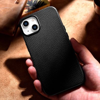 16. iCarer Litchi Premium Leather Case iPhone 14 Magnetic Leather Case with MagSafe Black (WMI14220709-BK)