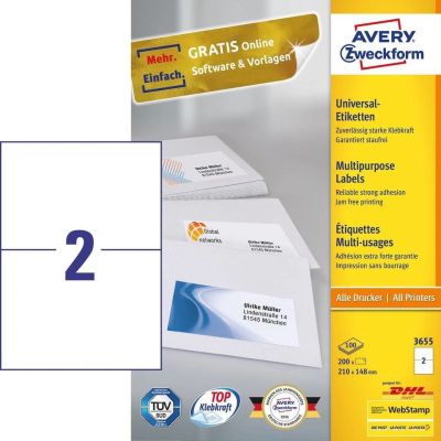2. Avery 3655 Self-Adhesive Labels Rectangle Permanent White 200 pcs.
