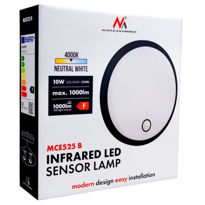 9. MACLEAN LED LAMP WITH MOTION SENSOR, PIR SENSOR, BLACK, 10W, IP65, 1000LM, NEUTRAL COLOR MCE525 B