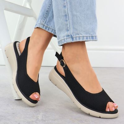 5. Women's black textile wedge sandals Vinceza 97303