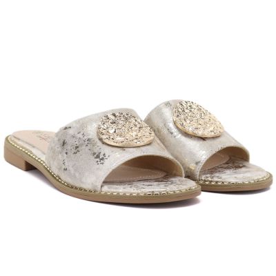 4. Women's gold leather flip-flops S.Barski KV61-6034