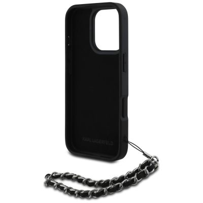 6. Karl Lagerfeld Saffiano Crystals w/Chain iPhone 16 Pro Case - Black