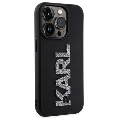 4. Karl Lagerfeld 3D Rubber Glitter Logo iPhone 15 Pro Case - Black