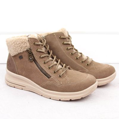 2. Beige waterproof leather ankle boots for women – Rieker L7701-24