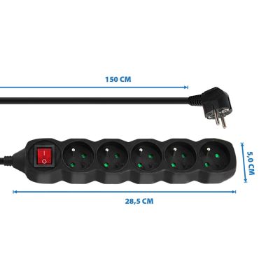 7. ESPERANZA POWER STRIP 5 OUTLETS SWITCH 1.5M BLACK ELK214K