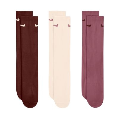 Nike Everyday Cushioned Crew Socks, 3 Pairs, Brown, Beige, Pink, SX7664 915