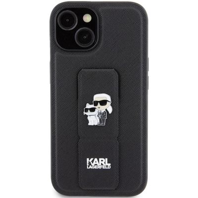 3. Karl Lagerfeld Gripstand Saffiano Karl&Choupette Pins case for iPhone 15 - black