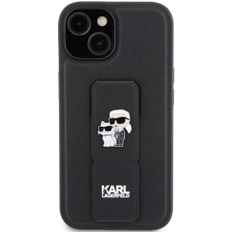 3. Karl Lagerfeld Gripstand Saffiano Karl&Choupette Pins case for iPhone 15 - black