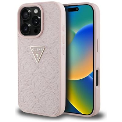 Guess Hot Stamp 4G Pattern Triangle Metal Logo iPhone 16 Pro Case - Pink