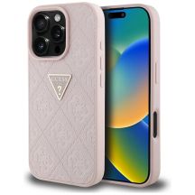 Guess Hot Stamp 4G Pattern Triangle Metal Logo iPhone 16 Pro Case - Pink