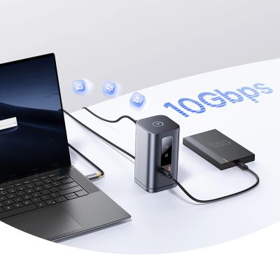 11. Baseus Spacemate RD1 hub 11in1 USB-C docking station - 2xHDMI 4K@60Hz 2xDP 4K@60Hz 2xUSB-A 10Gb/s USB-C 10Gb/s RJ45 USB-A 480Mb/s USB-C PD mini jack 3.5mm EU charger - gray