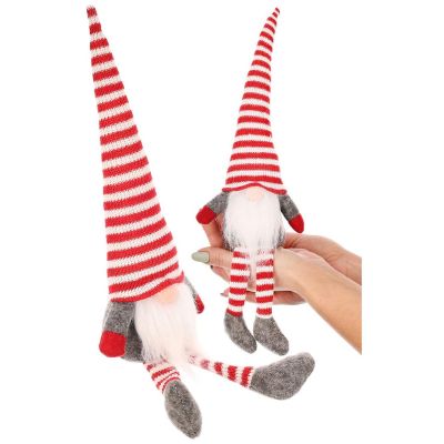 DECORATIVE SITTING GNOME 30+10 CM WITH A HAT AND STRIPED LEGS