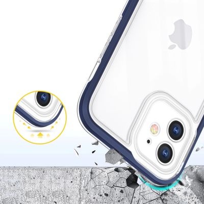 6. Clear 3in1 case for iPhone 12 blue frame gel cover