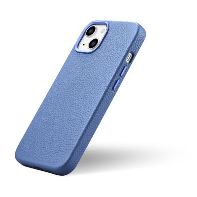8. iCarer Litchi Premium Leather Case iPhone 14 Plus Magnetic Leather Case with MagSafe Light Blue (WMI14220711-LB)