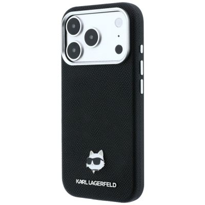 2. Karl Lagerfeld Grained Choupette Head Metal MagSafe Case for iPhone 17 Pro / 18 Pro - Black