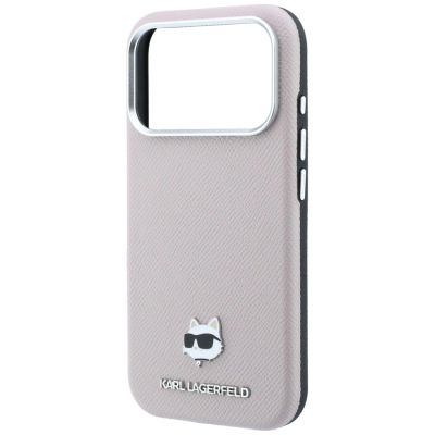 6. Karl Lagerfeld Grained Choupette Head Metal MagSafe Case for iPhone 17 Pro / 18 Pro - Pink