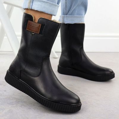 11. Black women’s leather platform ankle boots Rieker Y4355-00