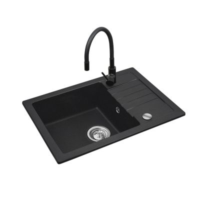 3. Black kitchen sink set with flexible tap - MAIDSINKS BALI sink (62x44) 1B1D black + Flessi Black Edition black tap