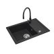 3. Black kitchen sink set with flexible tap - MAIDSINKS BALI sink (62x44) 1B1D black + Flessi Black Edition black tap