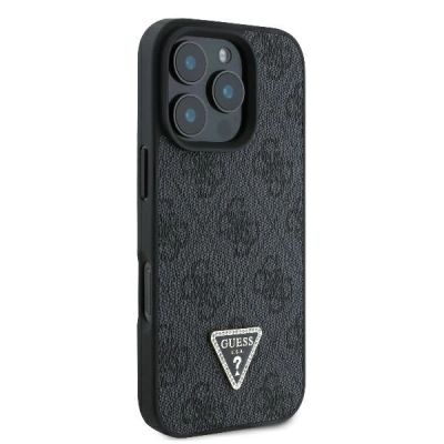 4. Guess Leather 4G Triangle Strass MagSafe Case for iPhone 16 Pro Max - Black