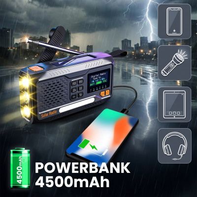 12. Extralink Bluetooth Solar Emergency Radio with Crank Dynamo Powerbank 4000mAh with SOS Flashlight BT-4000 Portable Analog and Digital Black, Orange