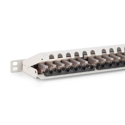 4. High density patch panel 19'' 24x RJ45, LSA level, cat.6A, shielded, 0.5U, gray, cable guide