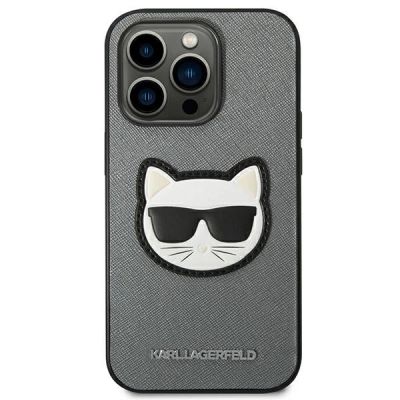 3. Karl Lagerfeld Saffiano Choupette Head Patch case for iPhone 14 Pro - silver