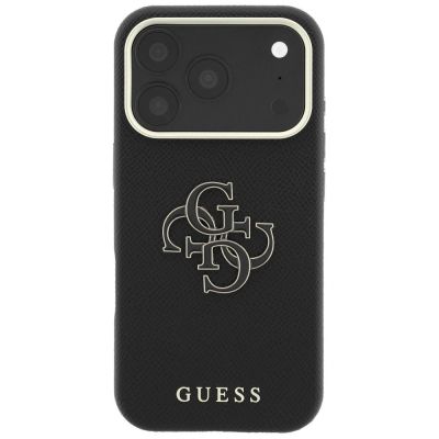 3. Guess Grained & Big Resin Logo Case for iPhone 18 Pro Max / 17 Pro Max - Black