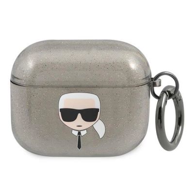Karl Lagerfeld Glitter Karl's Head Case for AirPods 3 - Black