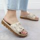 6. Women’s gold platform mules with ruffle detail Rieker V8763-60