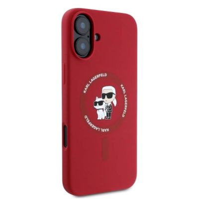 2. Karl Lagerfeld Silicone Karl&Choupette Heads Ring MagSafe iPhone 16 Case - Red