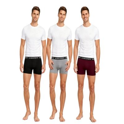 2. Le Coq Sportif Men's Boxer Briefs 3-Pack Black Gray Burgundy